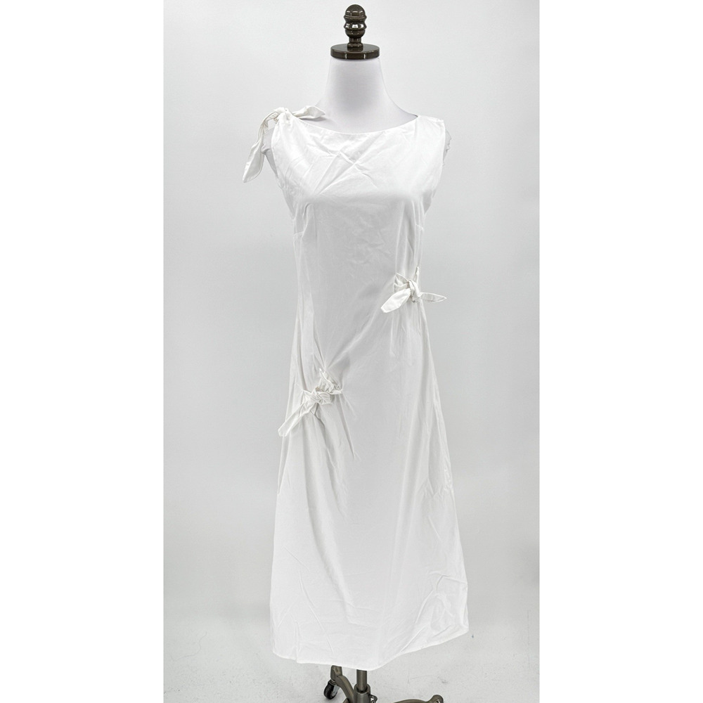 Boskemper Womens White Cotton Tie Shoulder Midi Dress Sleeveless Sz XS
